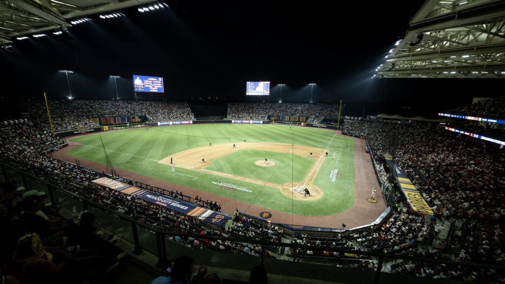 MLB game being played at Estadio Alfredo Harp Helu after baseball field LED lighting upgrade