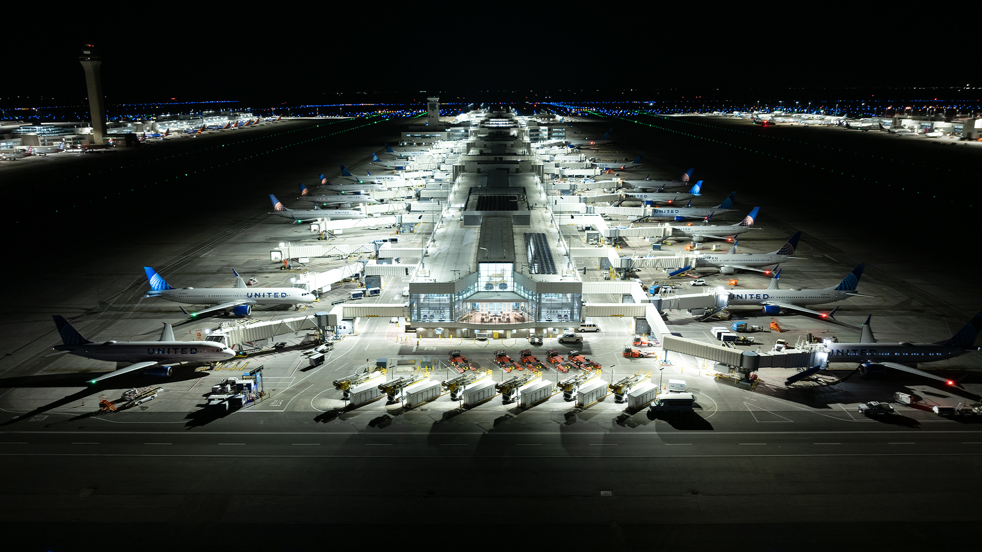 New LED apron lighting fixtures at Denver International Airport keeps light around the concourse.