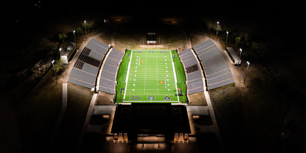 Happy State Bank Stadium lit at night with Musco's TLC for LED® system