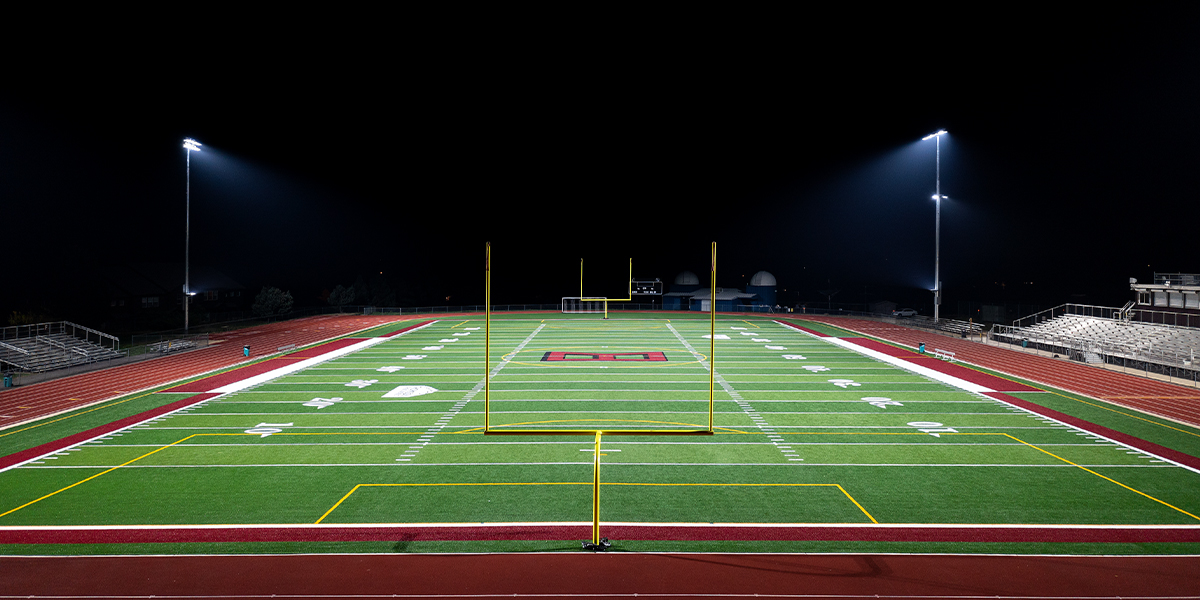 Berthoud High School upgrades lighting at while reducing spill and glare at Max Marr Stadium with Musco's TLC for LED system.