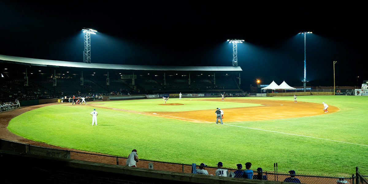 Baseball game being played on Bosse Field with Musco TLC for LED retrofit