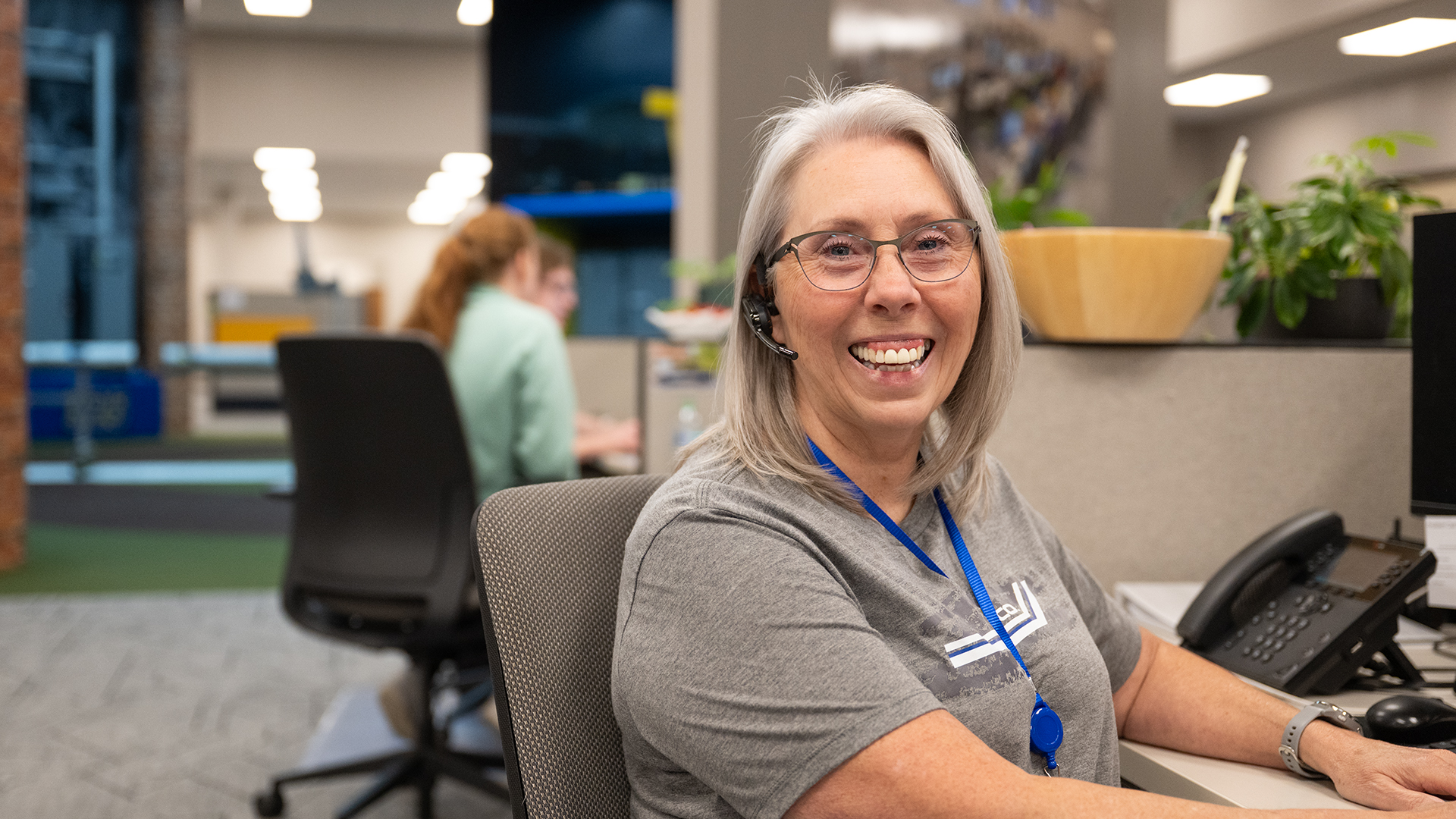 cheerful call center associate