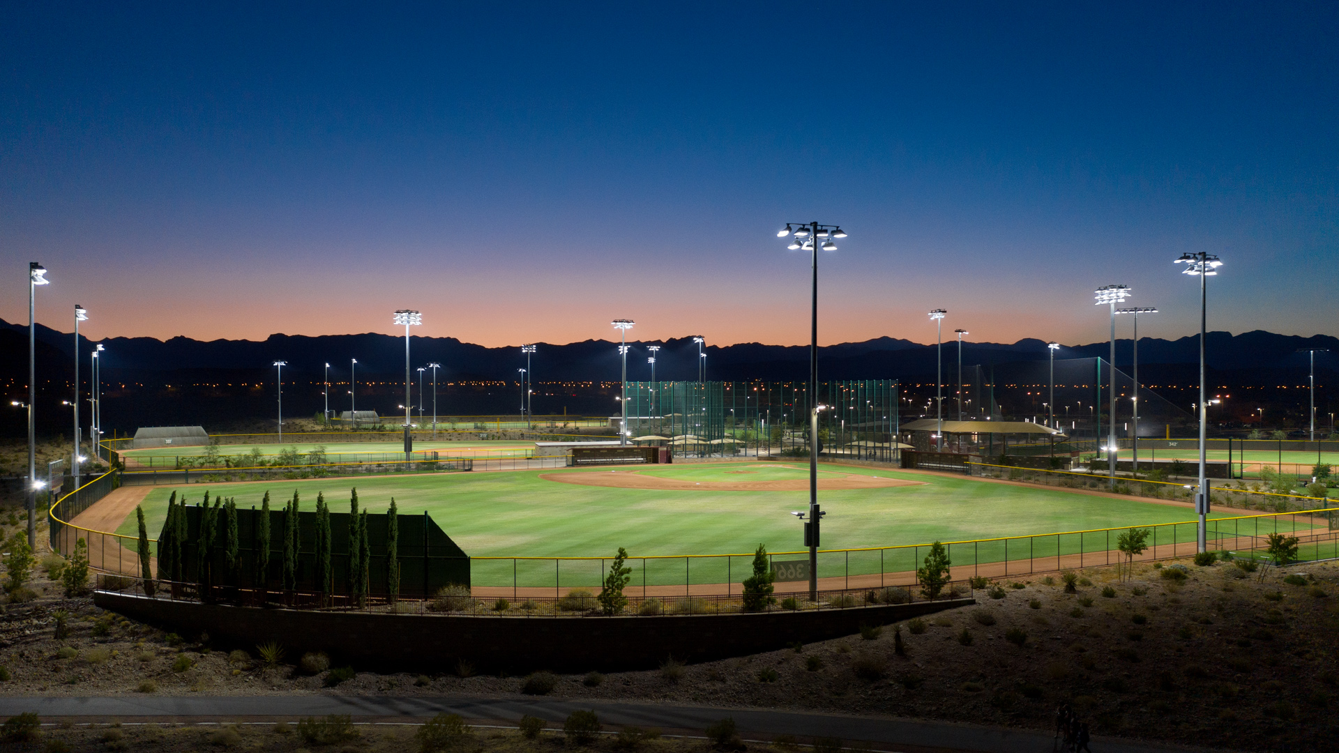 Lit baseball field from left field