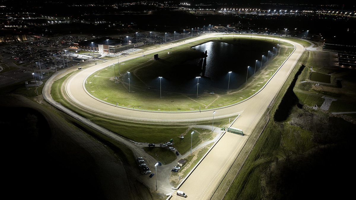 Racetrack at night with overhead lighting