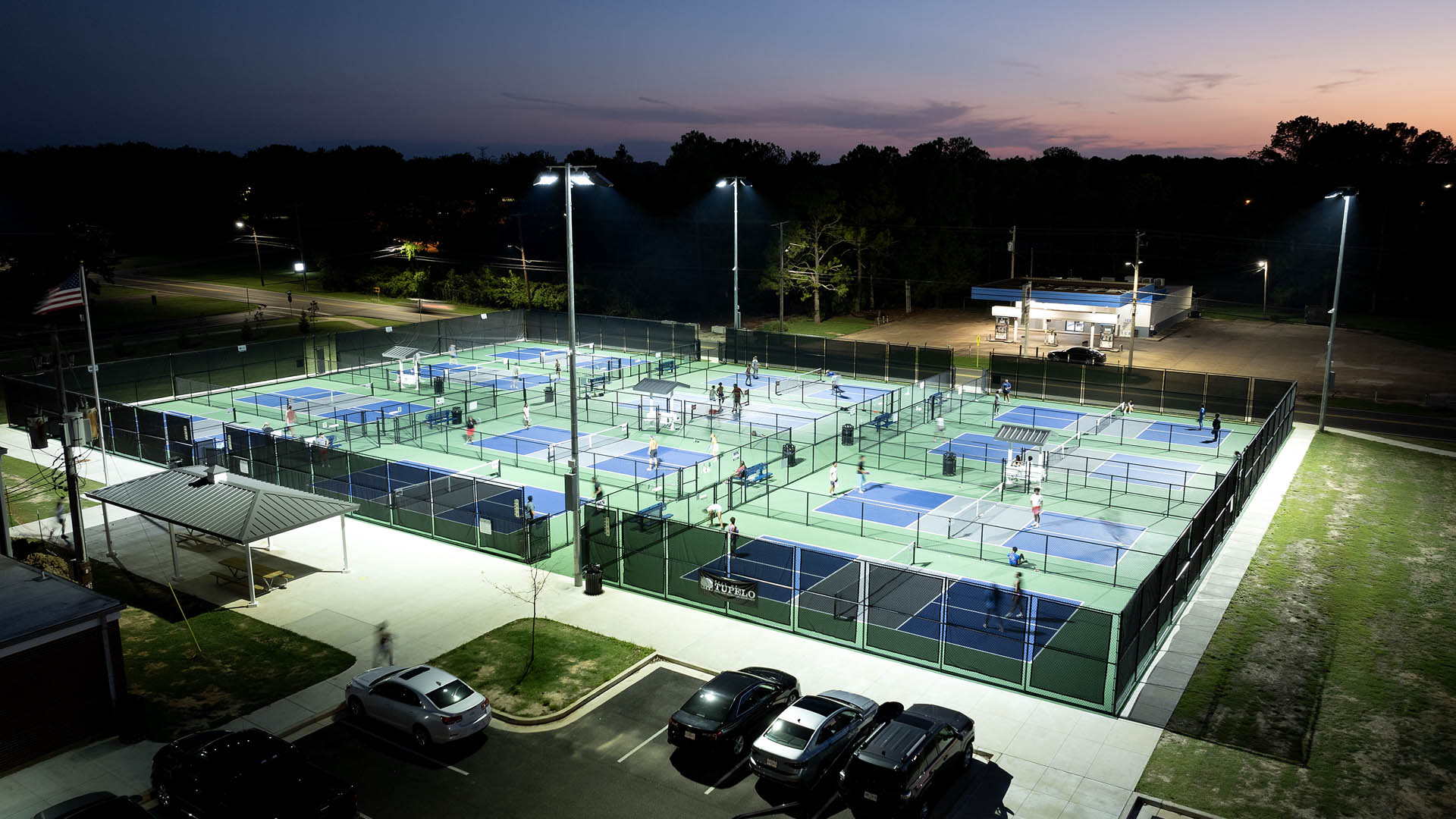 Lighted outdoor pickleball courts
