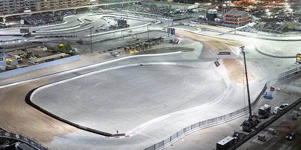 Las Vegas Nitrocross course lit with Musco Light mobile lighting solution in the bottom right corner