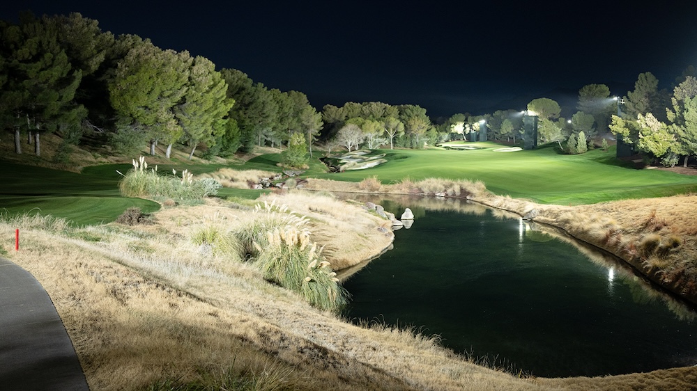 golf course illuminated at night by temporary lights
